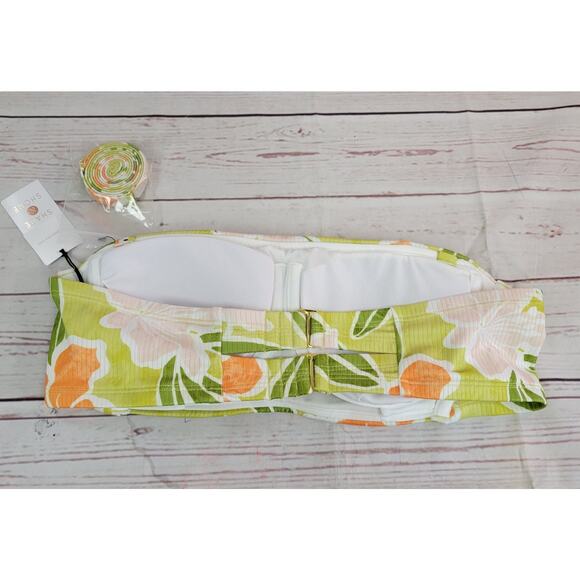 Shade & Shore Lime Green Floral Bandeau Bikini Top - Size 14 - Picture 2 of 6